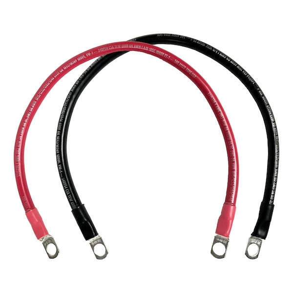 Marine Battery Cable Set, 4 AWG Gauge, Tinned Copper w/ Black & Red PVC, 24" Length, 5/16" Lugs